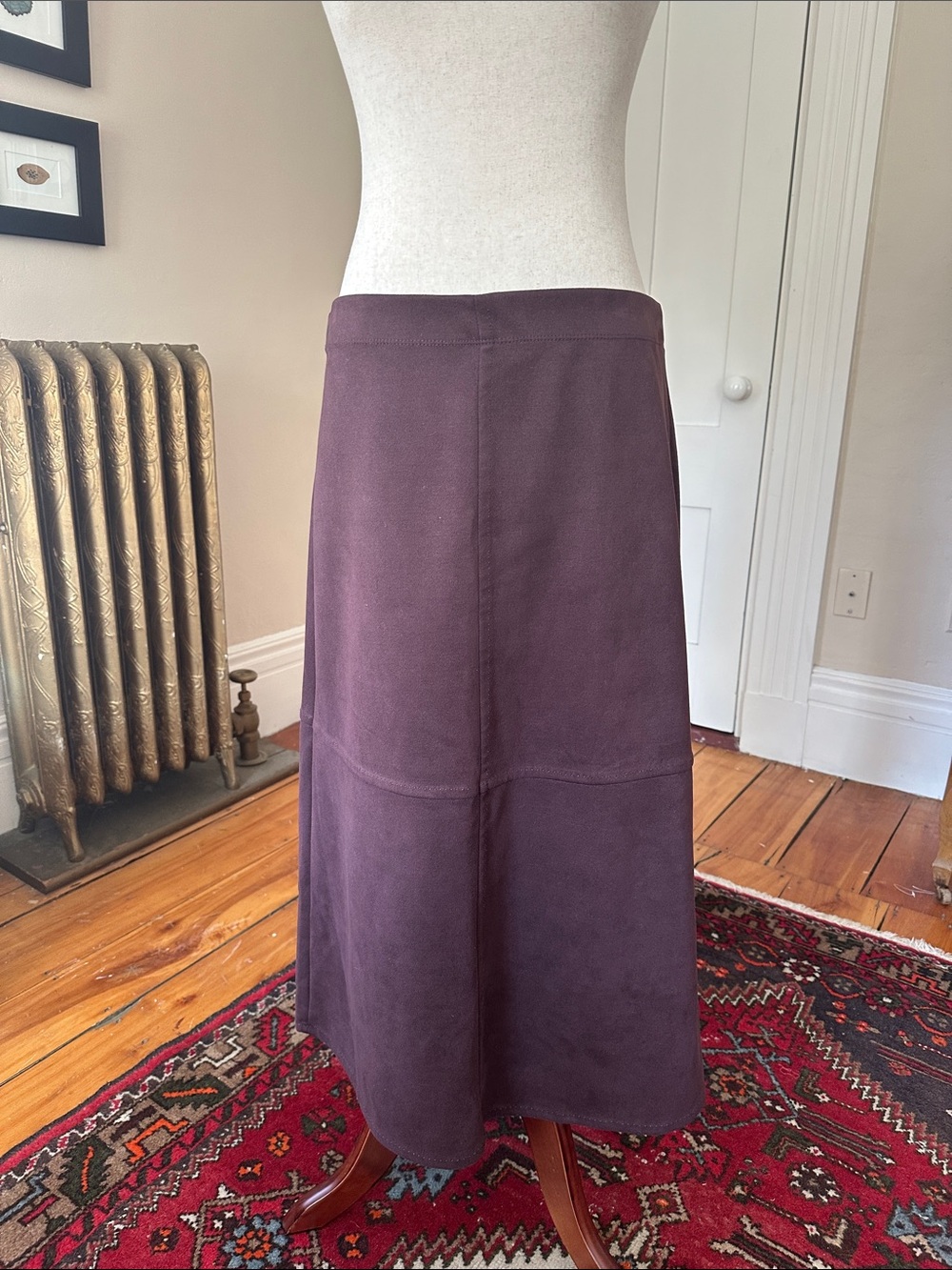 Max Studio Chocolate Brown Faux Suede A-Line Midi Skirt
